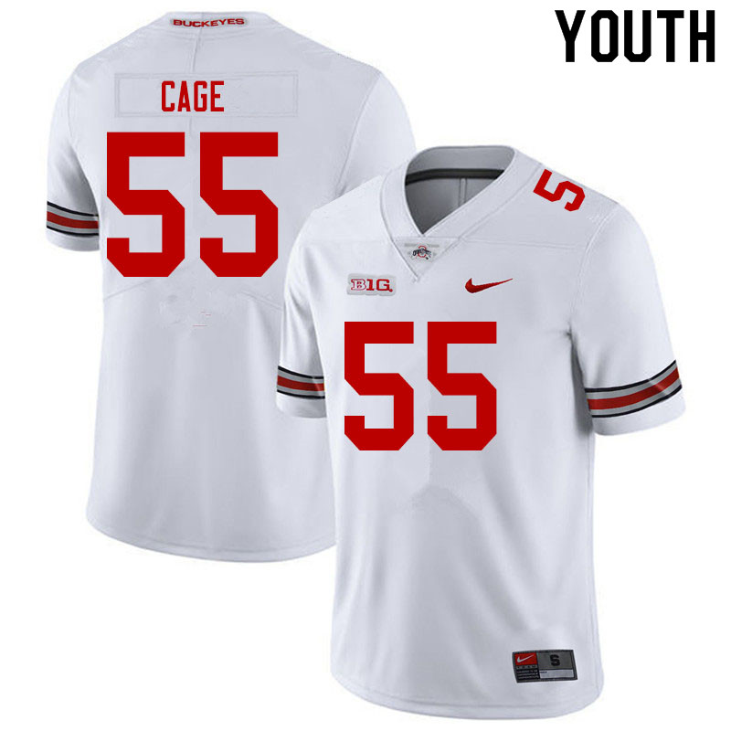 Ohio State Buckeyes Jerron Cage Youth #55 White Authentic Stitched College Football Jersey